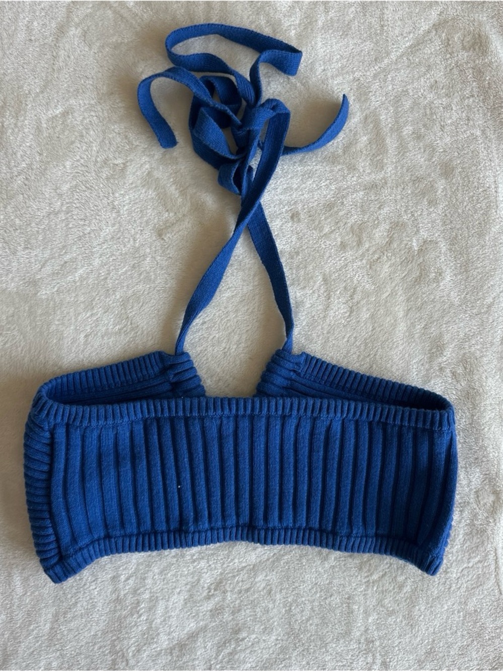 Blue Ribbed Knit Halter Crop Top - Picture 2 of 2
